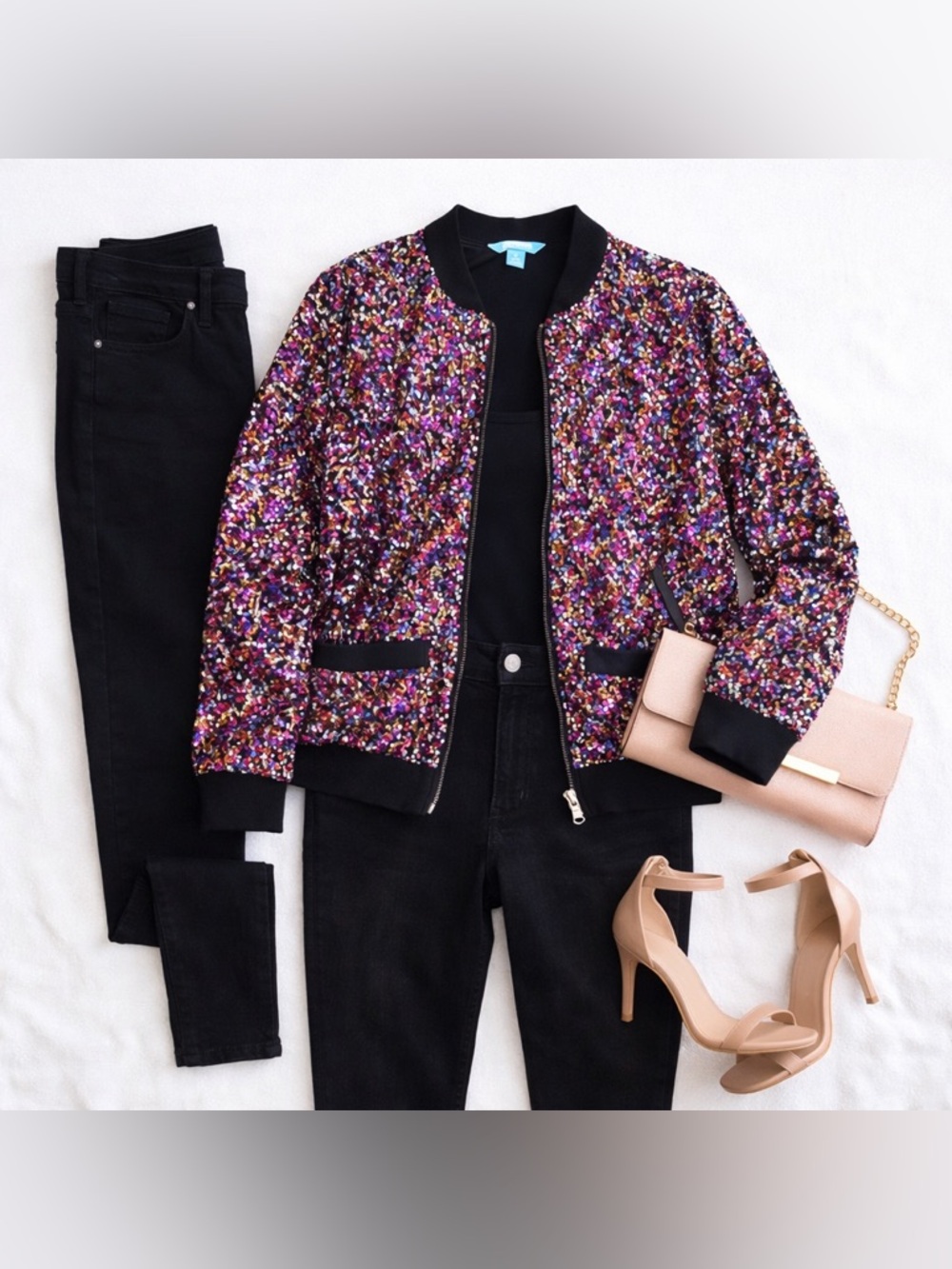 L’Amour by Annette Lepore Sequin Bomber Jacket – Multicolor – Size Small – NWT